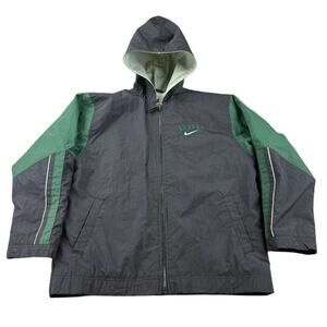 Vintage Nike Hooded Jacket Boys L 14/16 Black Zip Front Swoosh Embroidered Nylon